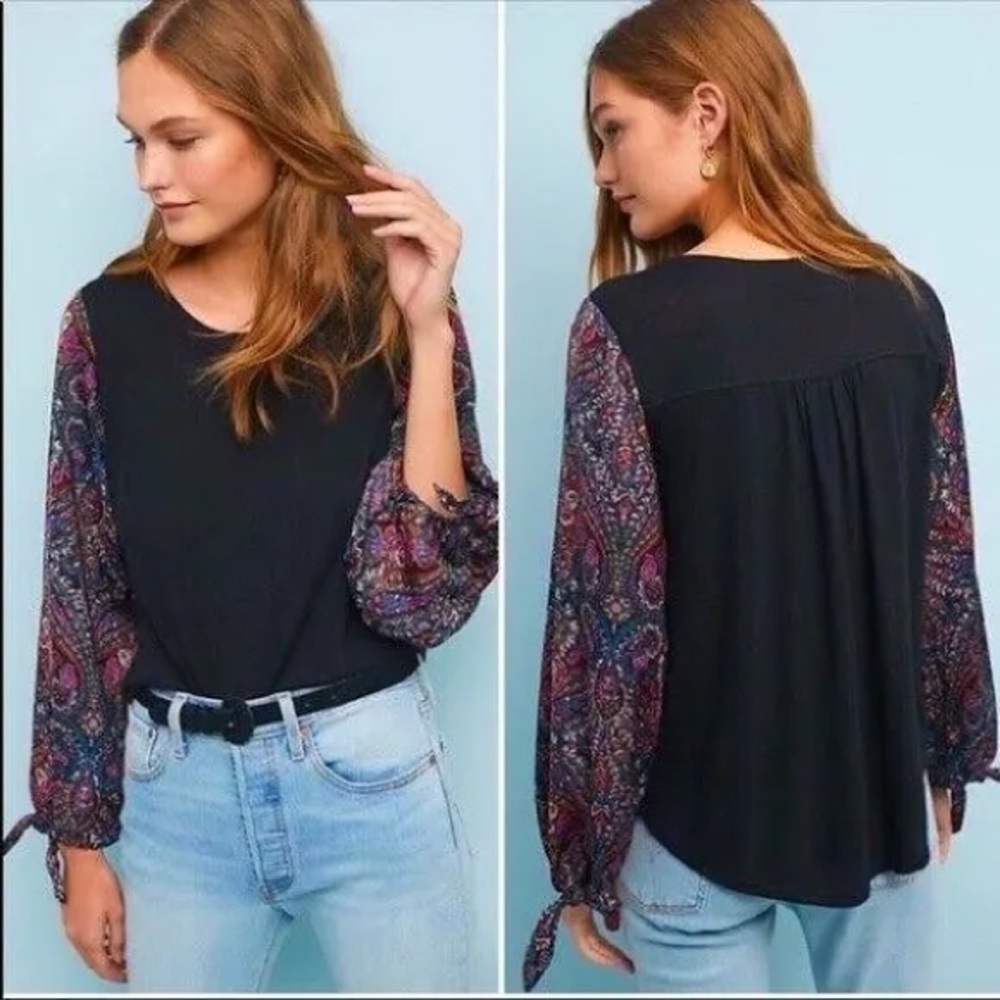 Anthropologie Akemi + Kin Maybelle Balloon Tie Sleeve Paisley top lightweight